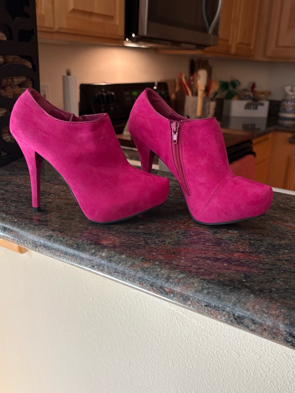 Qupid Fuchsia Suede Platform Ankle Booties
